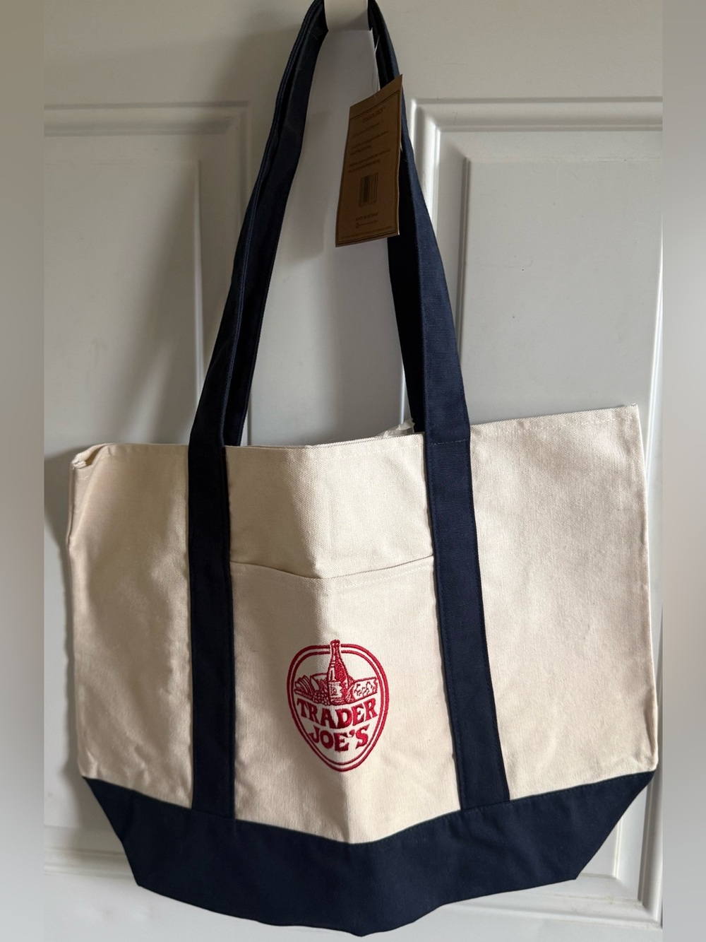 Trader Joe’s Signature Canvas Tote Bag in Cream and Navy